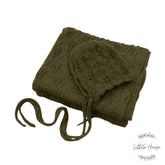 Wool Knitted Wrap with Knitted Bonnet SR054 | NB | Mehndi Green